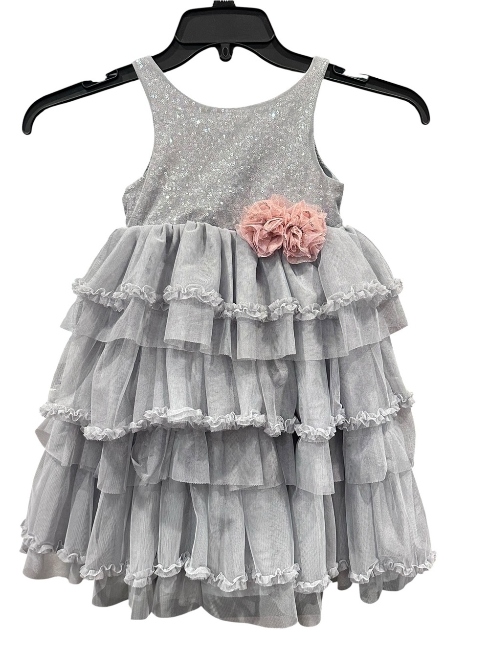 H&M Girls Silver Sequin Tulle Dress Size 3-4Y Flower Girl Special Occasion